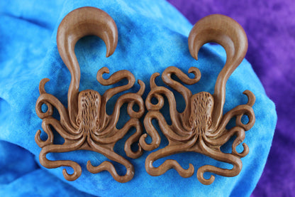 Wood Octopus Hanger Plugs - Pair 4