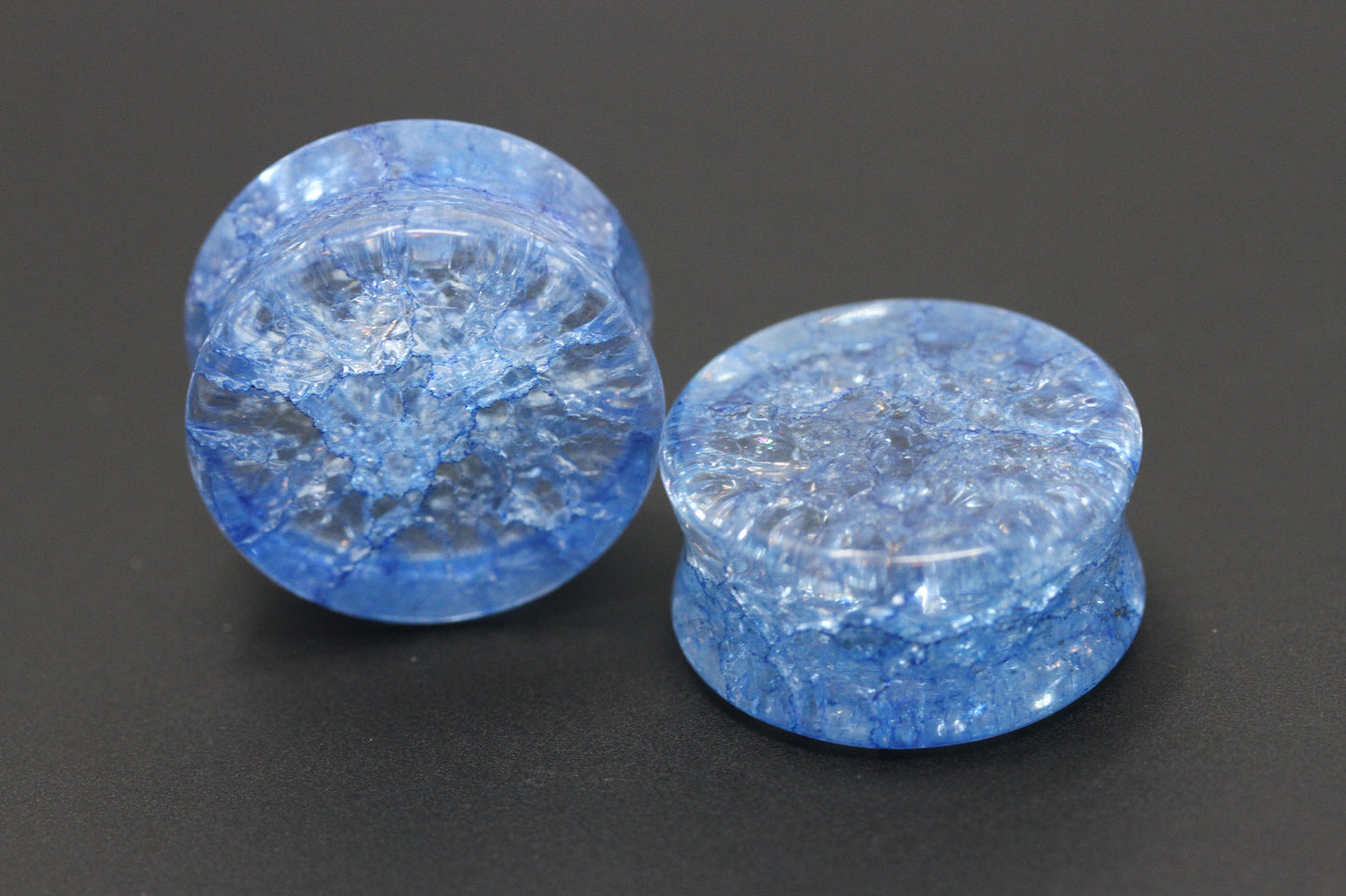 Blue Shatter Glass Plugs - Pair 4