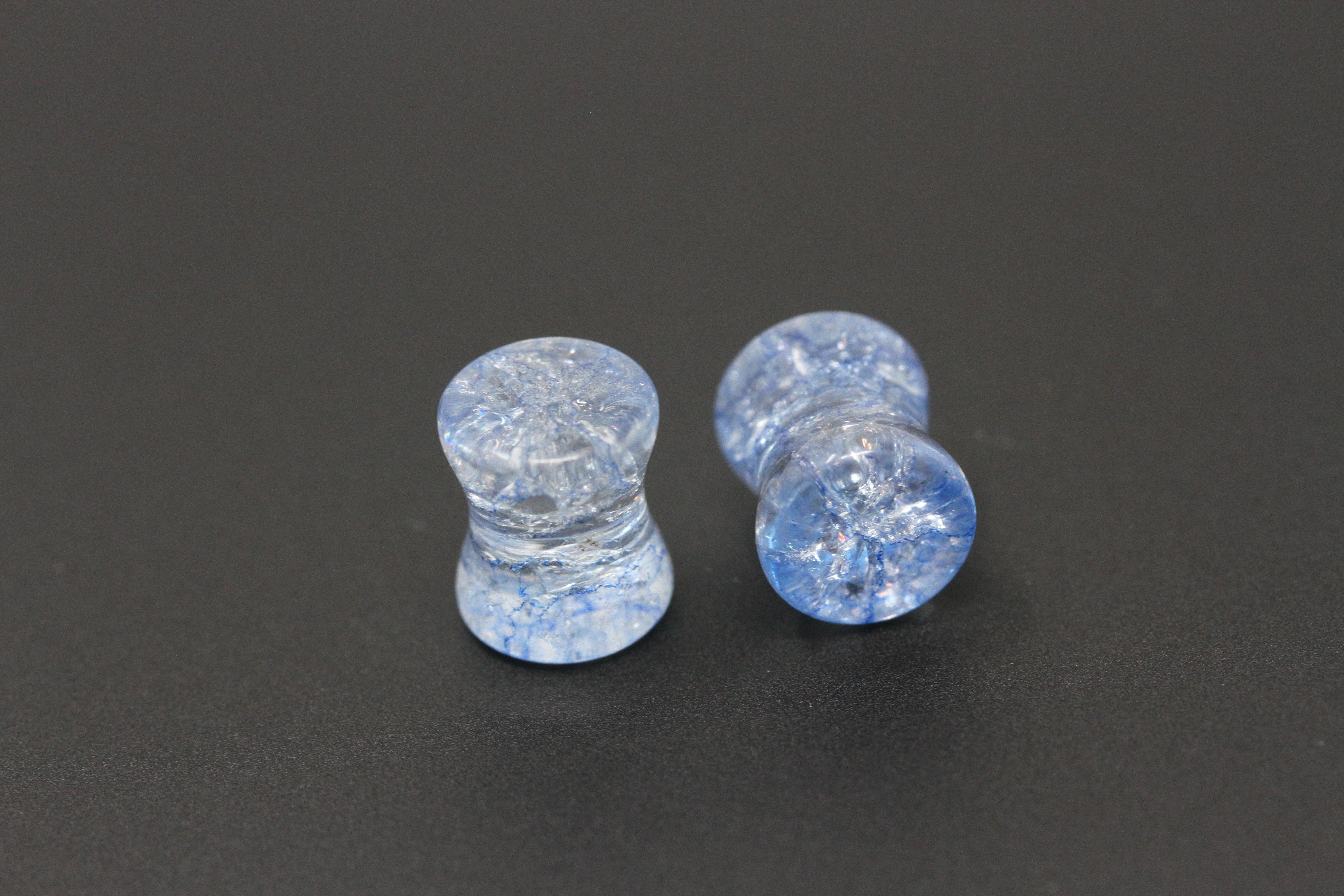 Blue Shattered Glass Plugs for stretched ears (Pair) - PH111 – Two
