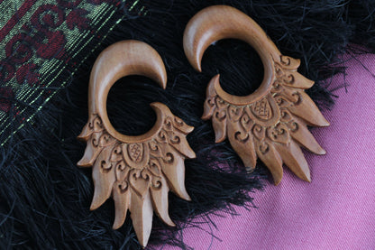 Carved Wood Plug Hangers - Stretched Ear Plug (Pair) - A053