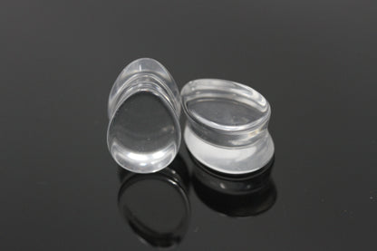 Clear Glass Teardrop Plugs - Pair 2