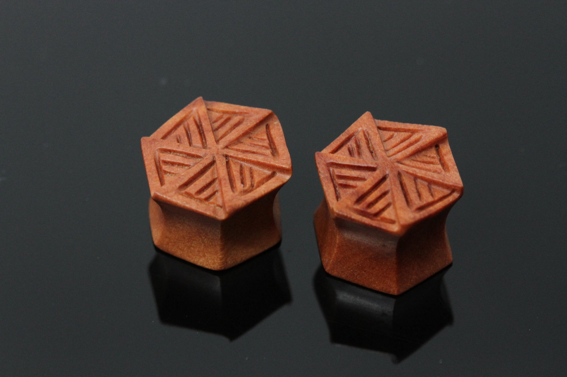 Wood Hexagon Shaped Plugs - Pair 2