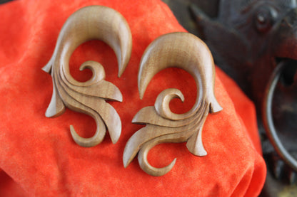Stretch Ear Hangers Carved Wood
