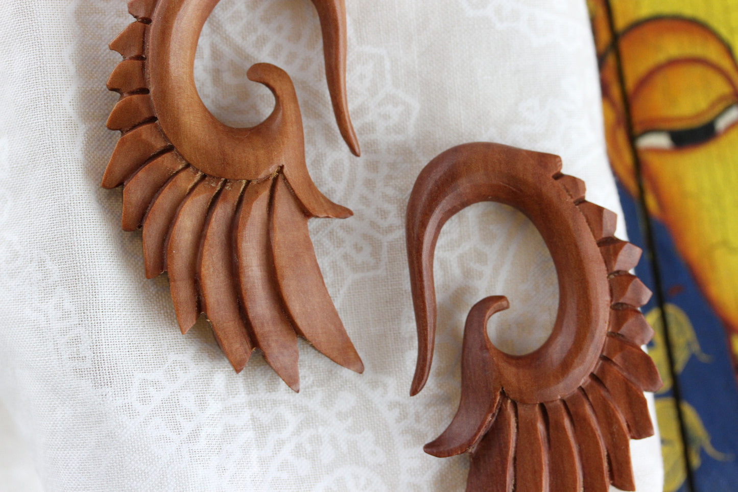 Wing Plug Hangers - Hand Carved Wood Wings (Pair) - A004