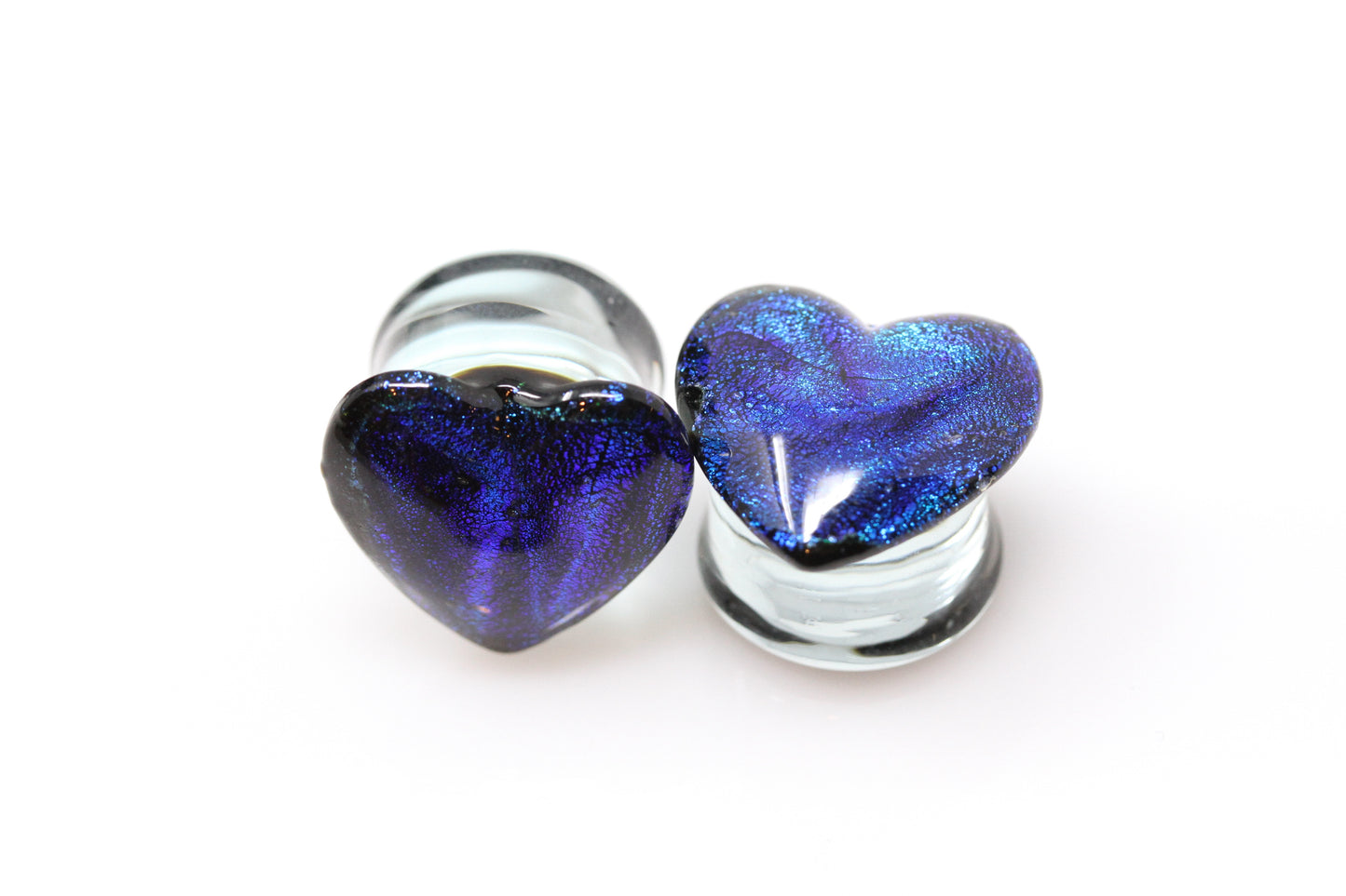 Blue Glass Heart Plugs - Pair 1