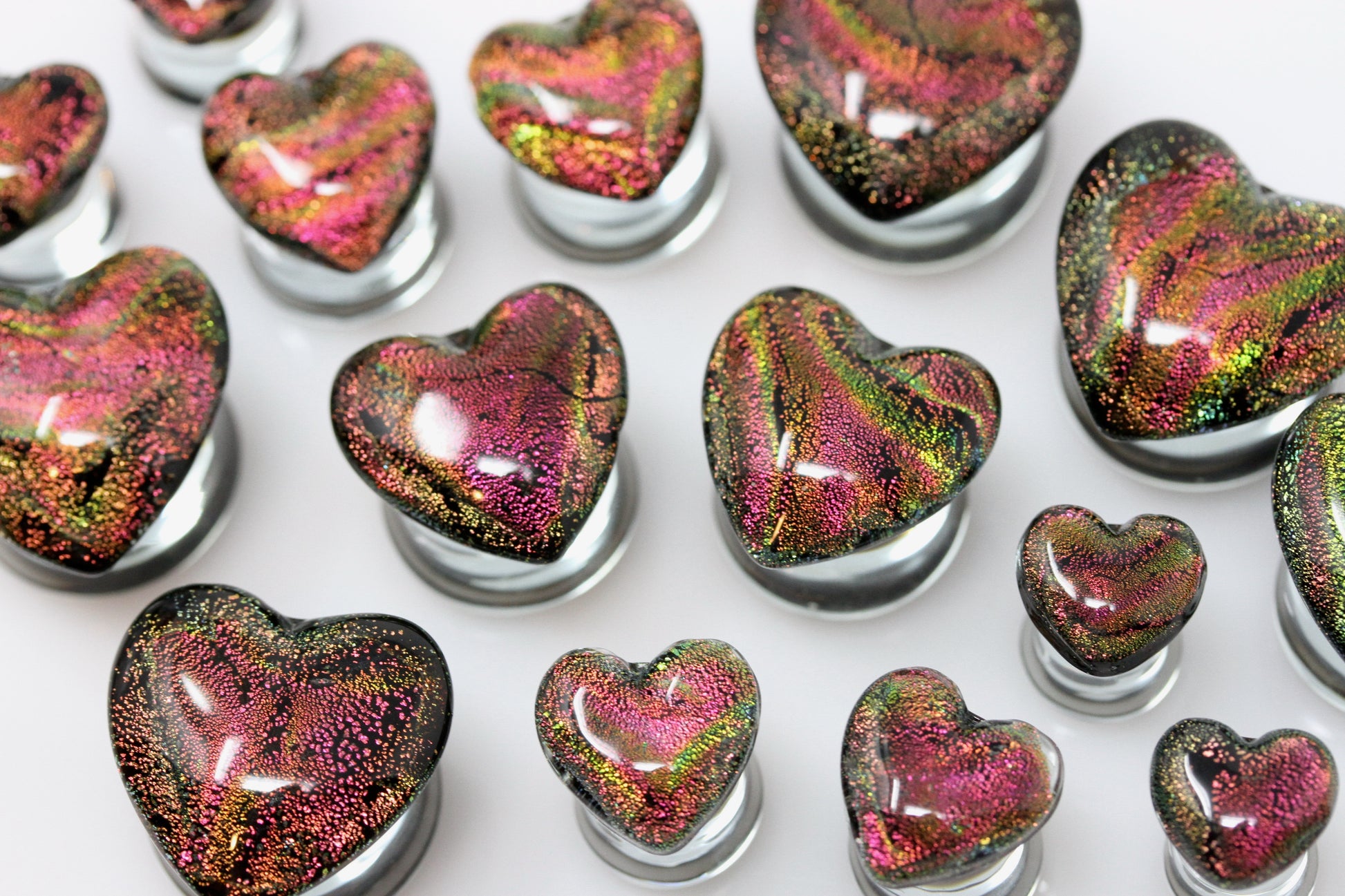 Red Glass Heart Plugs - Group 1