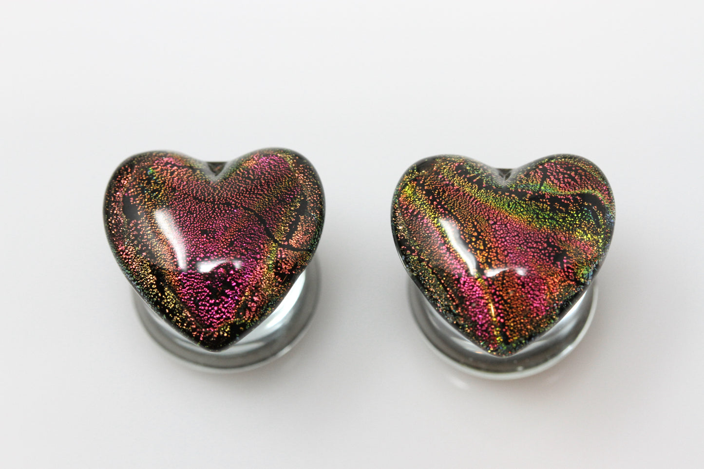 Red Glass Heart Plugs - Pair 1