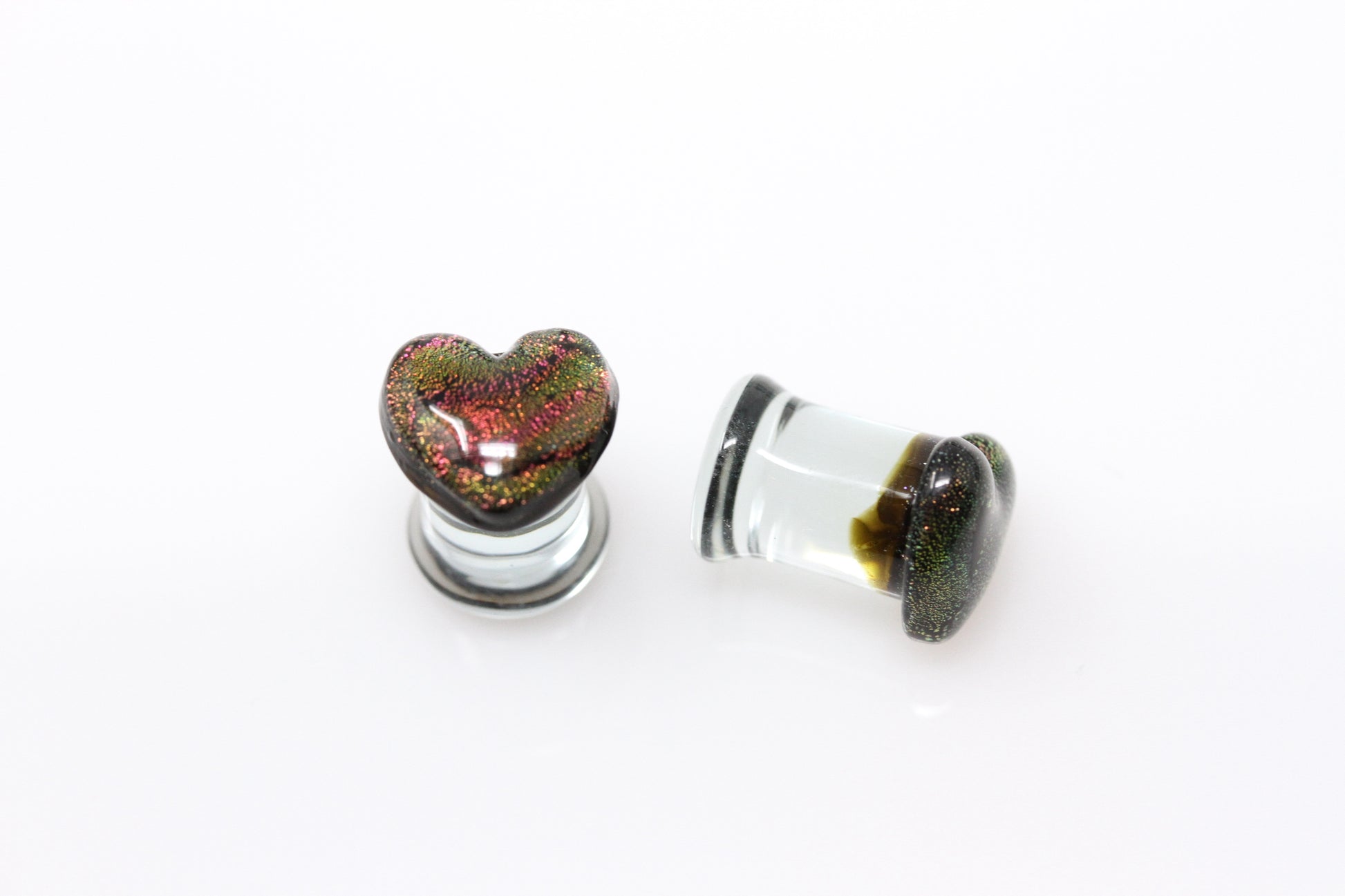 Red Glass heart Plugs - Pair 2