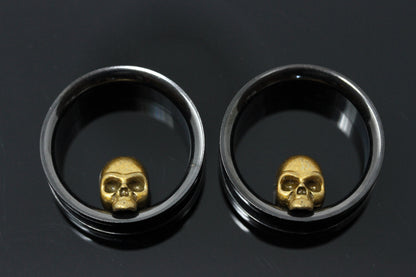 Gold Skull Stainless Steel Tunnels - Screw on Tunnel (Pair) - PSS68