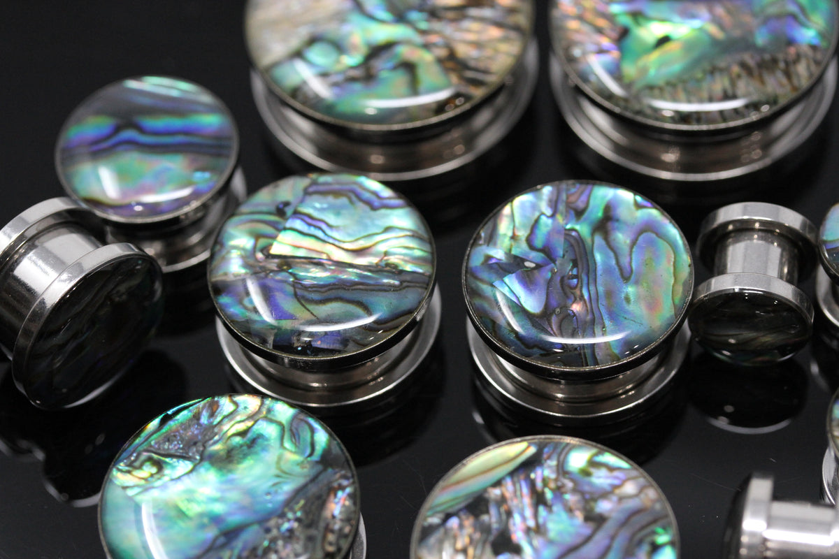 Abalone Shell Stainless Steel Plugs - Screw on Plugs (Pair) - PSS28 ...