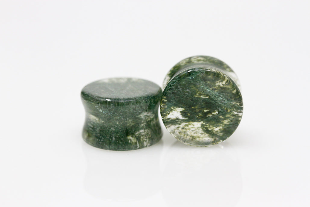 Moss Agate Stone Plugs for stretched ears (Pair) - PH71