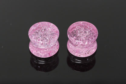 Pink Shatter Glass Plugs - Pair 2