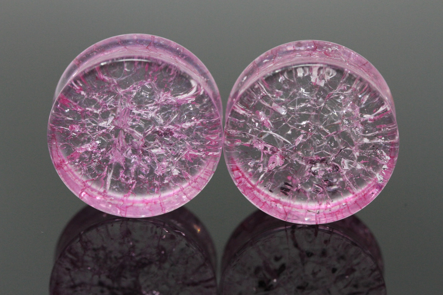 Pink Shatter Glass Plugs - Pair 1