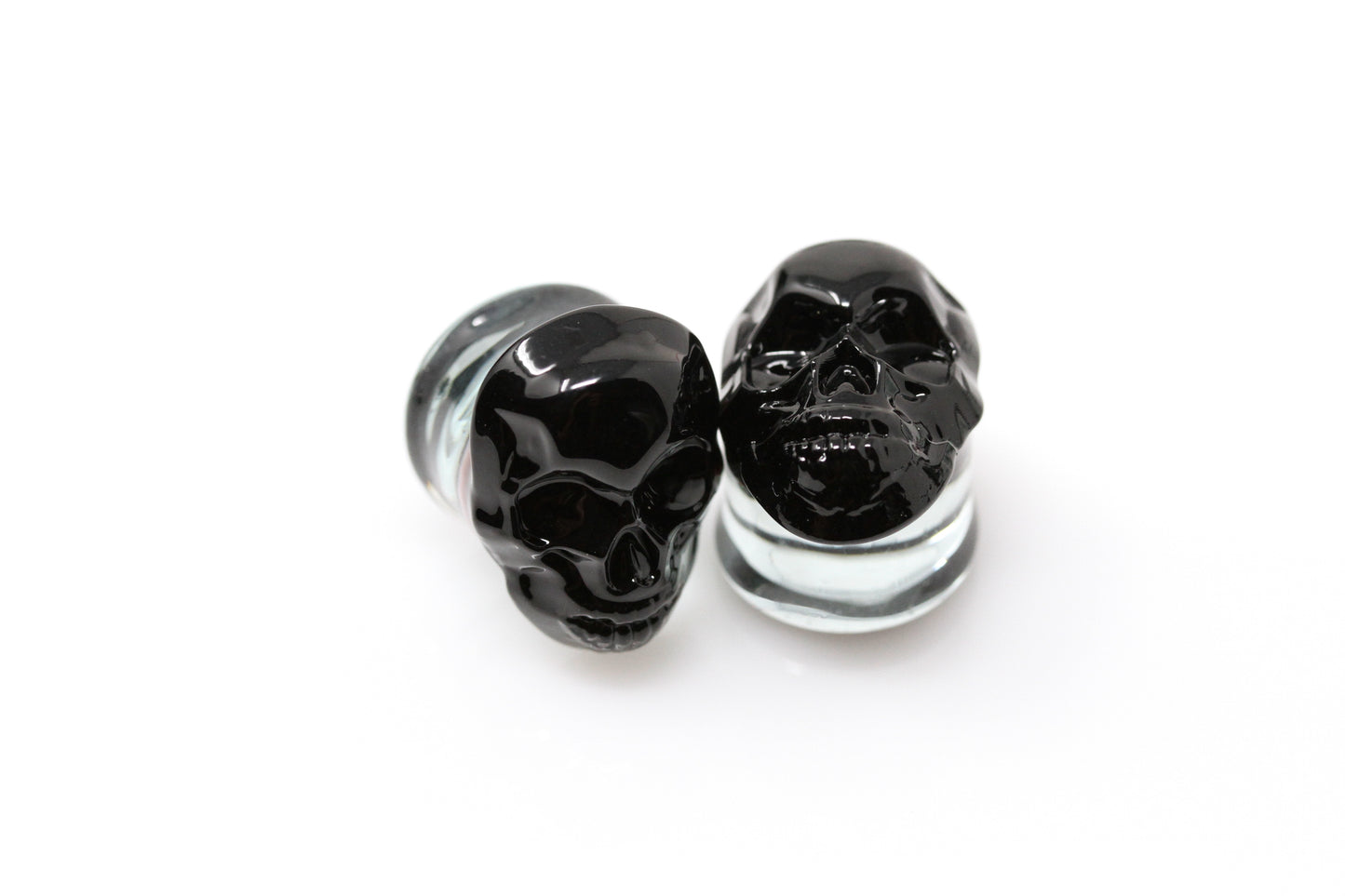 Black Glass Skull Plugs - Pair 1