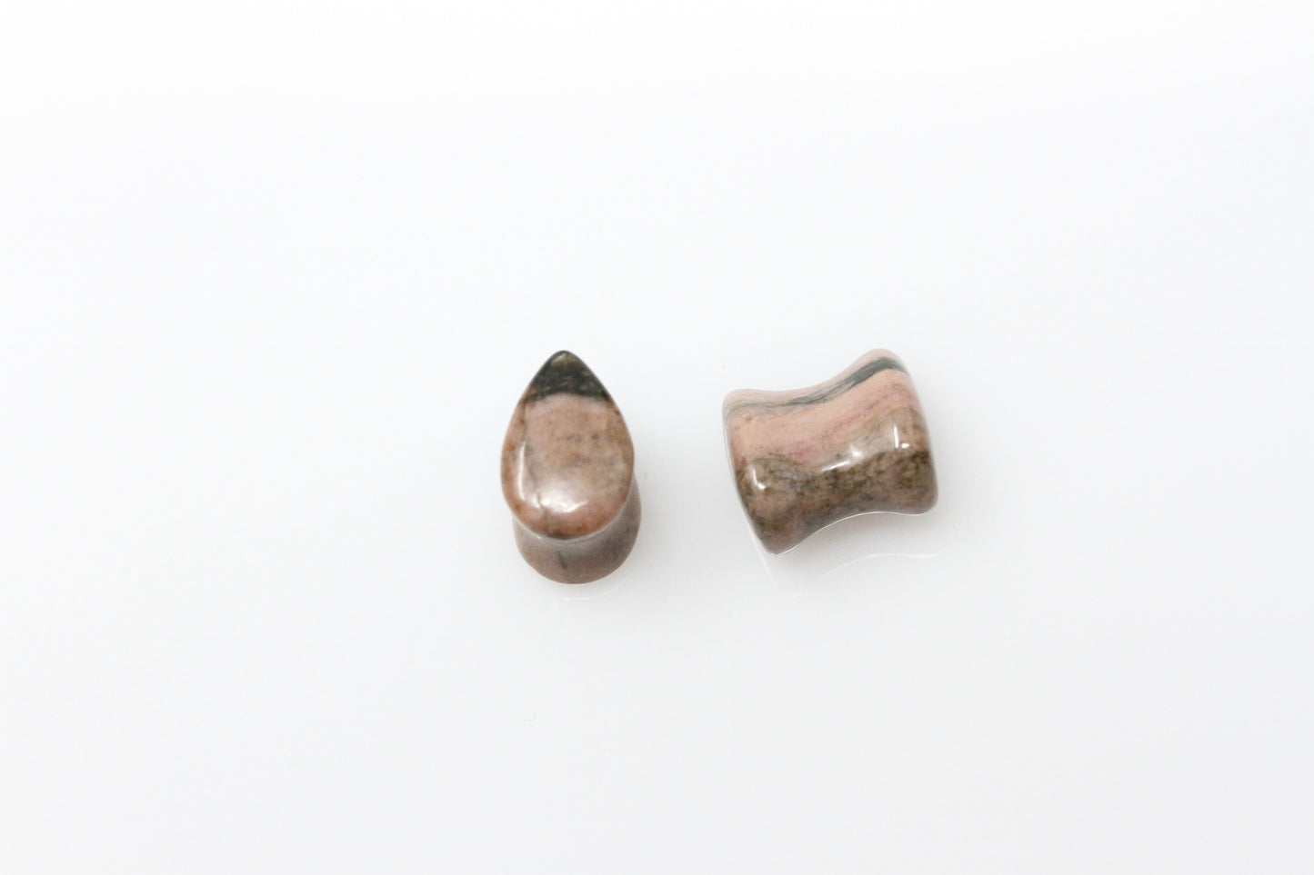 Rhodonite Teardrop Shaped Plugs - Pair 1