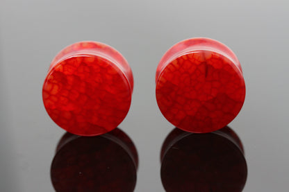 Red Dragon Glass Plugs for stretched ears (Pair) - PH07