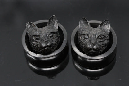 Black Halloween Cat Wooden Plugs - (Pair) - PA115