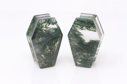 Moss Agate Coffin Plugs - Pair