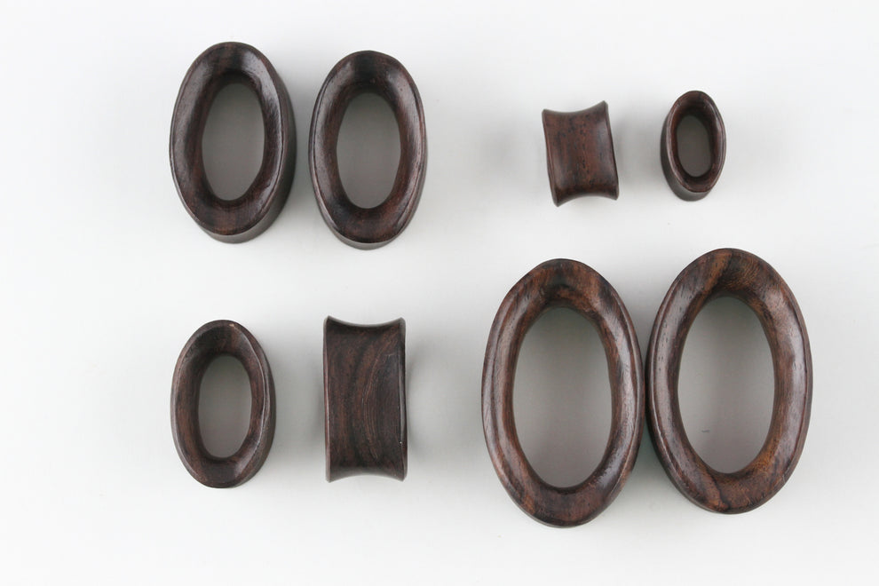 Oval Wood Tunnels for Stretched Ears Hand Carved (Pair) PA56 Two
