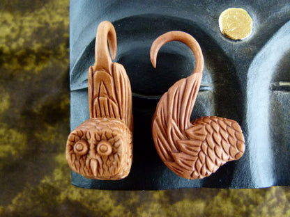 Owl Wood Stretcher Earrings