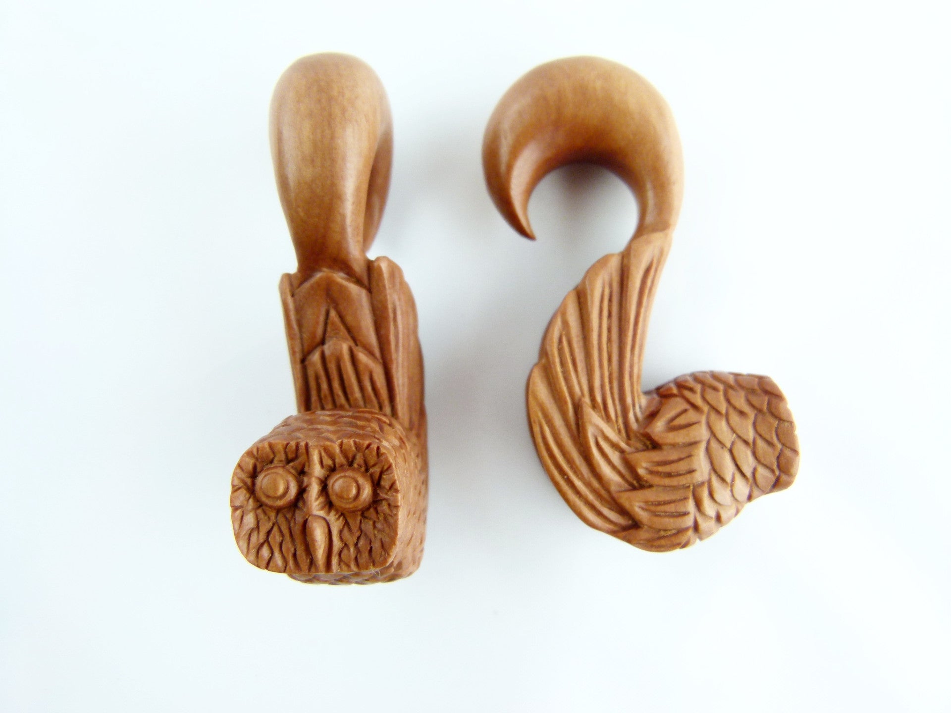 Wood Owl Hanger Plugs - Pair 1