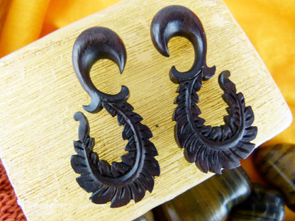 Wood Curved Feather Ear Stretching Plugs (Pair) - D006