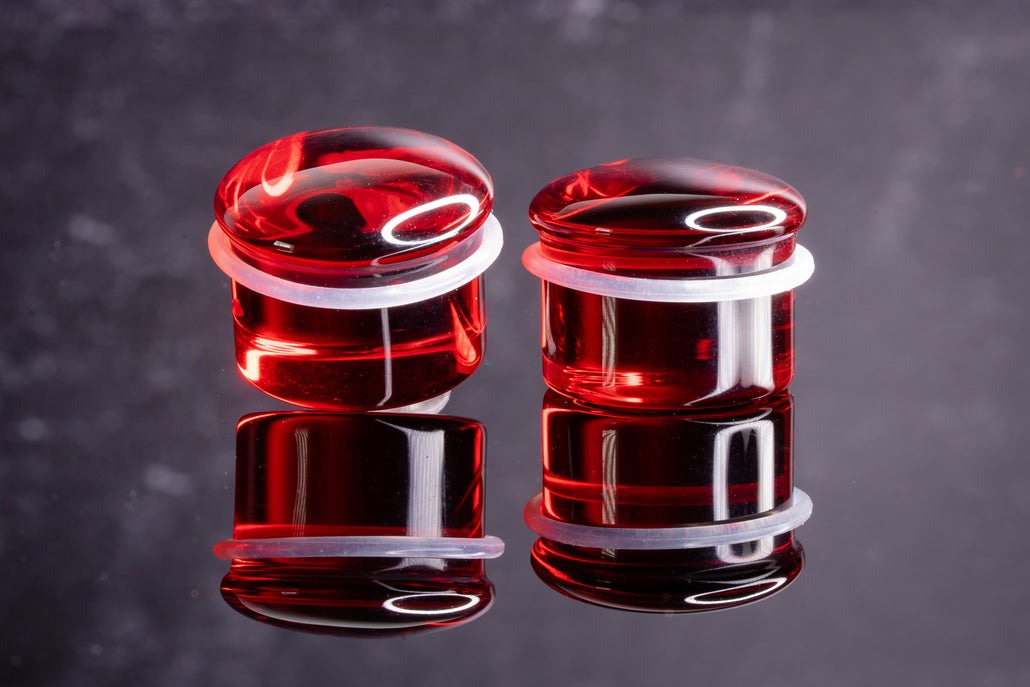 Red Glass Single Flare Plugs (Pair) - PH161
