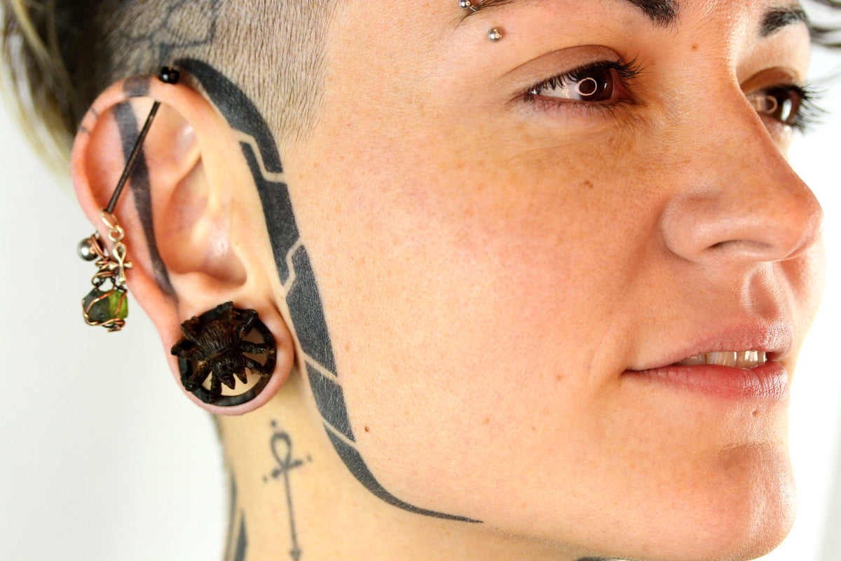 Black Spider Wooden Plugs - (Pair) - PA119 – Two Feather Plugs