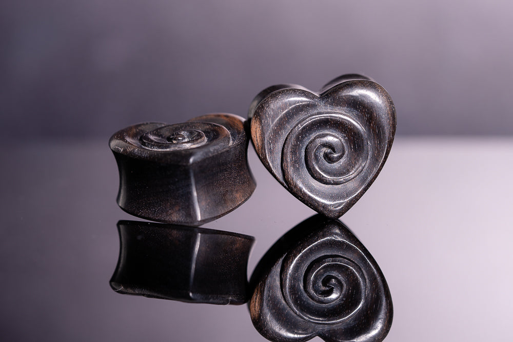 Wooden Heart Swirl Plugs (Pair) - PA120