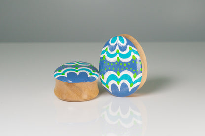 Hand painted Egg shape Plugs - Viola - Crocodile Wood (Pair) - PA126