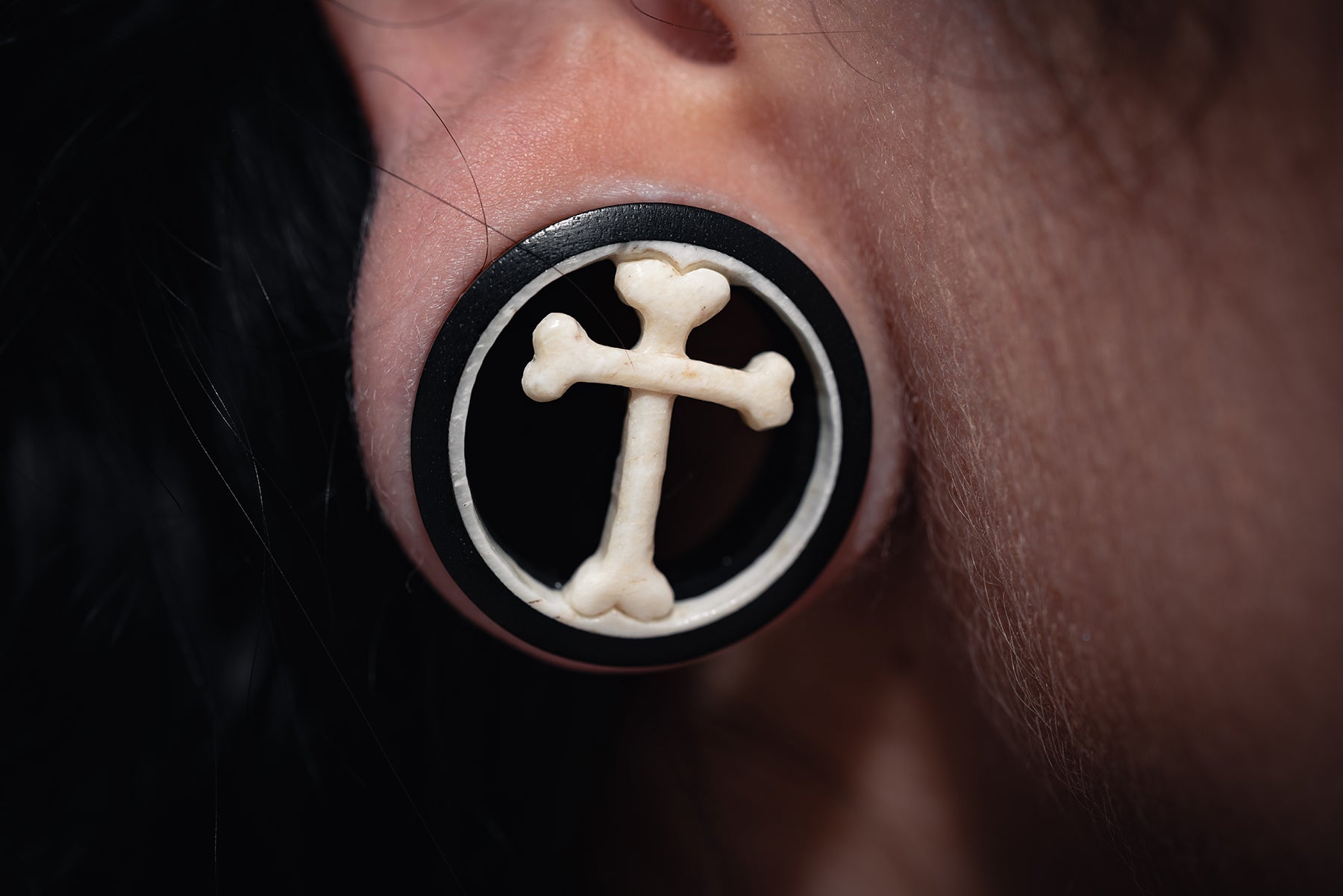 Bone Cross Key Wood and Bone Cross Tunnels - Hand Carved (Pair) - PA145 – Two Feather ...
