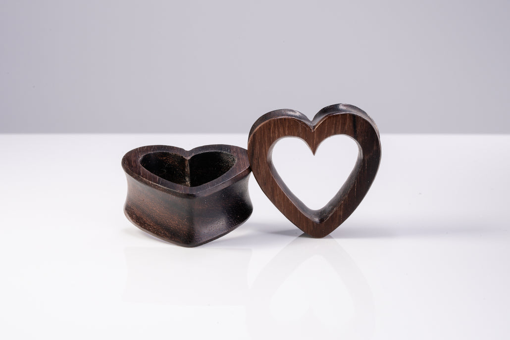 Wood Heart Tunnels - Heart Tunnel Plugs (Pair) - PA45