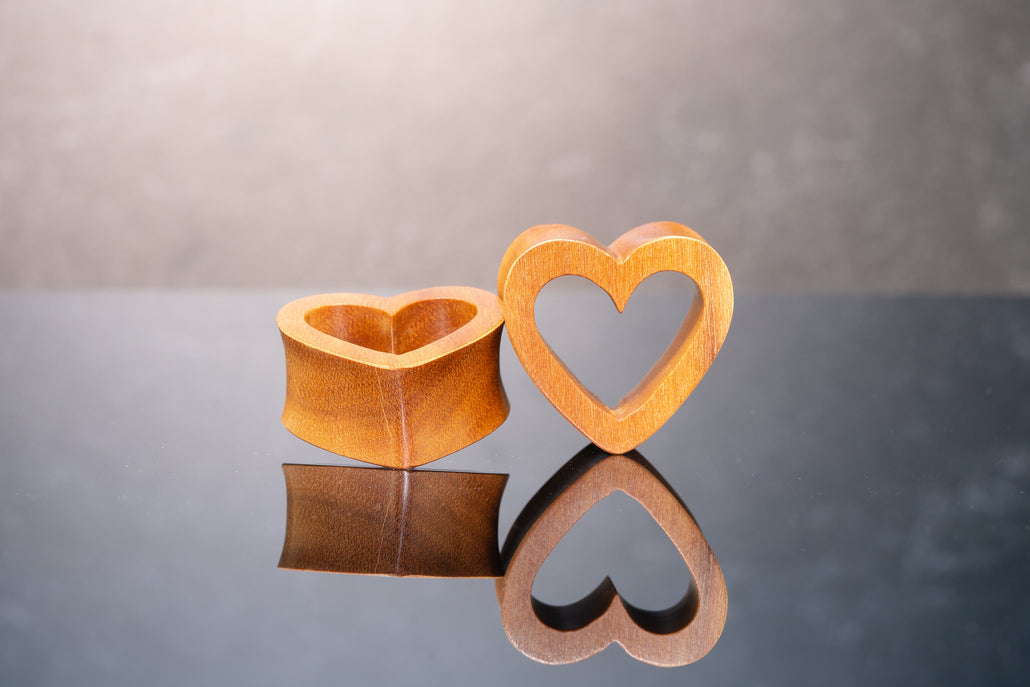 Wooden Heart Tunnel Plugs for Stretched Ears (Pair) - PA46