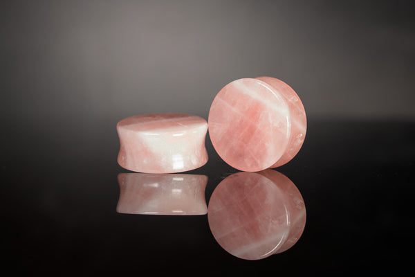 Rose Quartz Stone Plugs Ear Stretch Stone Plugs Pair PH106 Two Feather Plugs