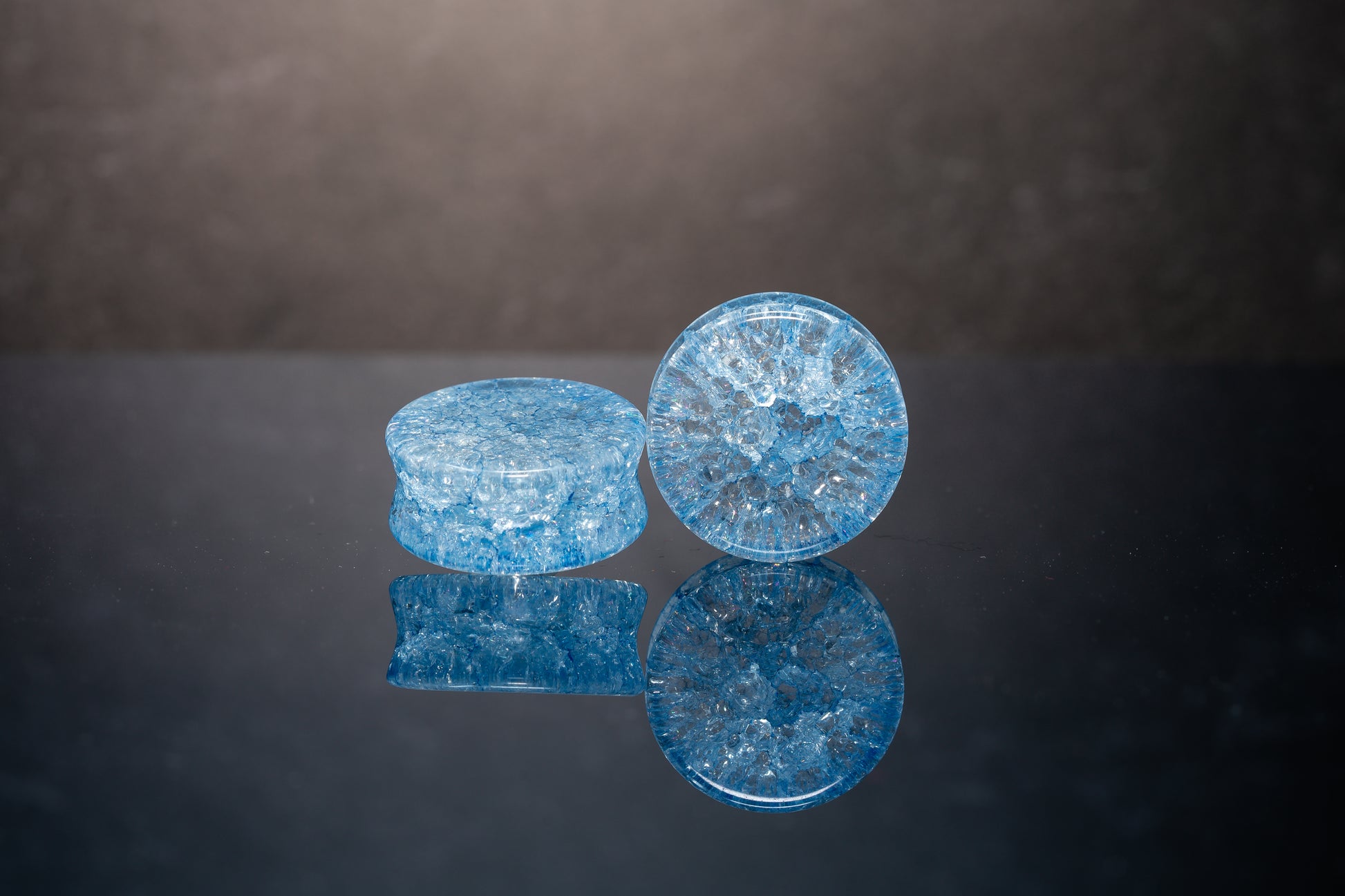 blue shattered glass ear gauges