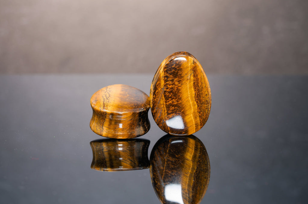 tigers eye teardrop gauged ears