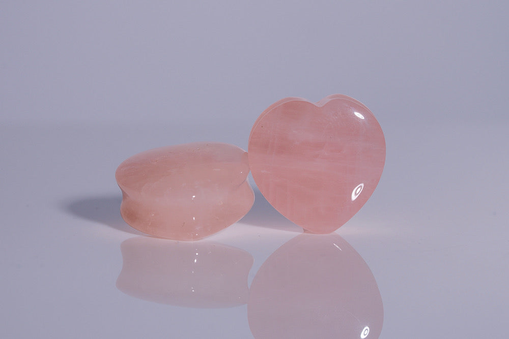 stretched ear rose quartz hearts
