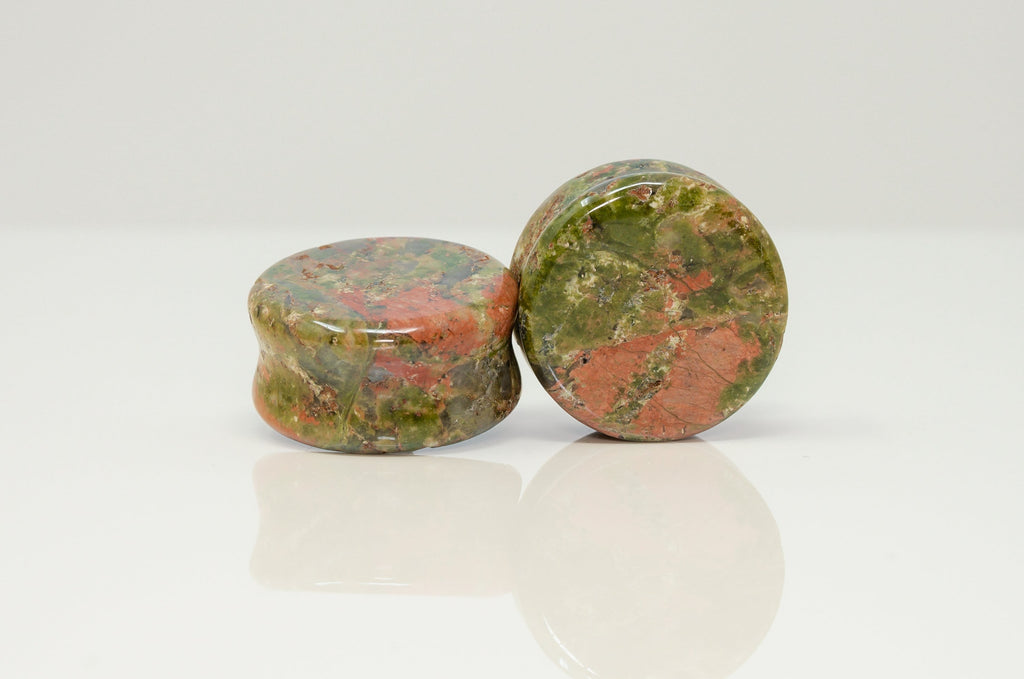 Unakite Stretch Plugs - Double Flare Unakite Stone Plugs (Pair) - PH35