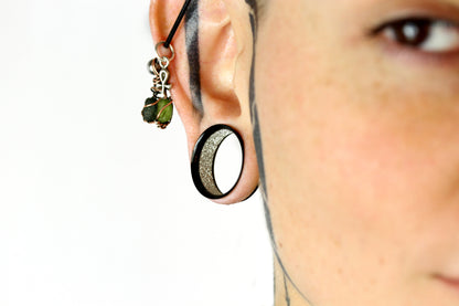 Silver Glitter Black Stainless Steel Tunnels (Pair) - PSS88