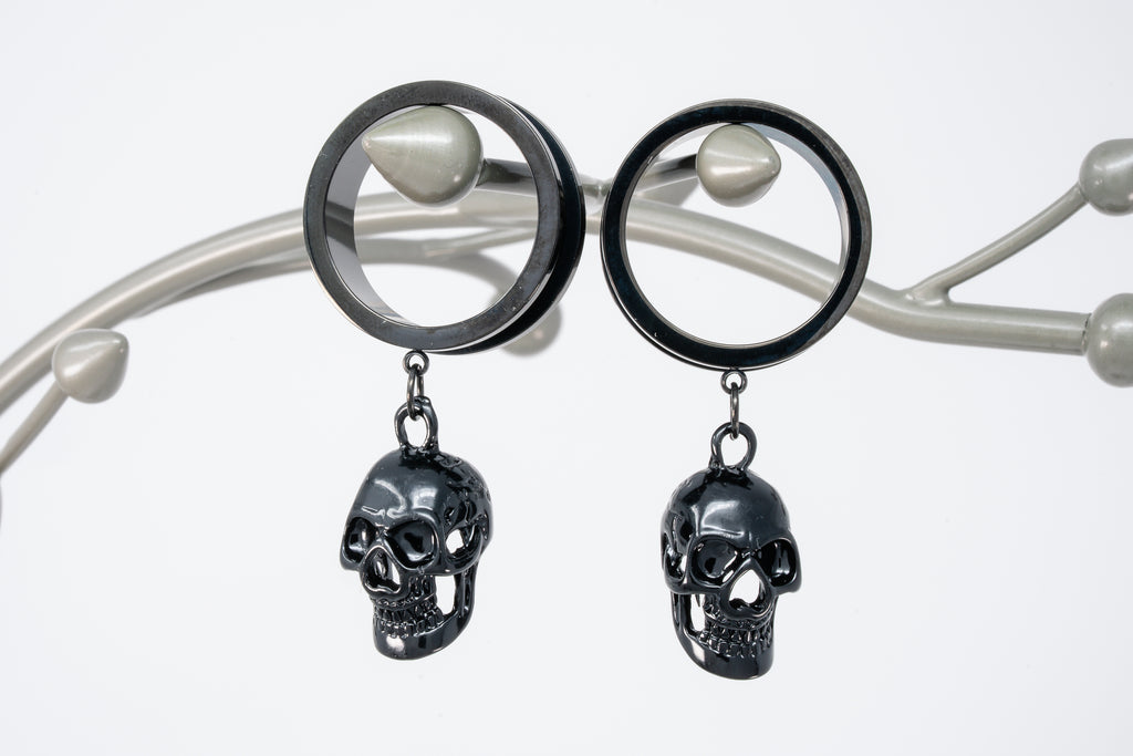 Black Skull Stainless Steel Danglers (Pair) - PSS101