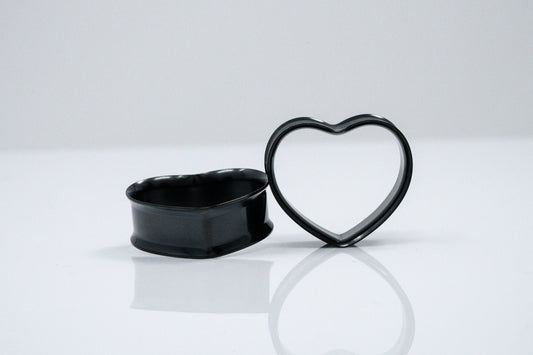 Black Heart Stainless Steel Tunnels (Pair) - PSS128