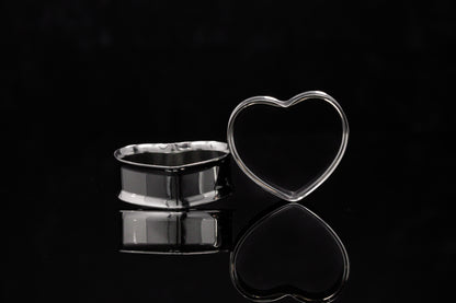 Silver Heart Stainless Steel Tunnels (Pair) - PSS131