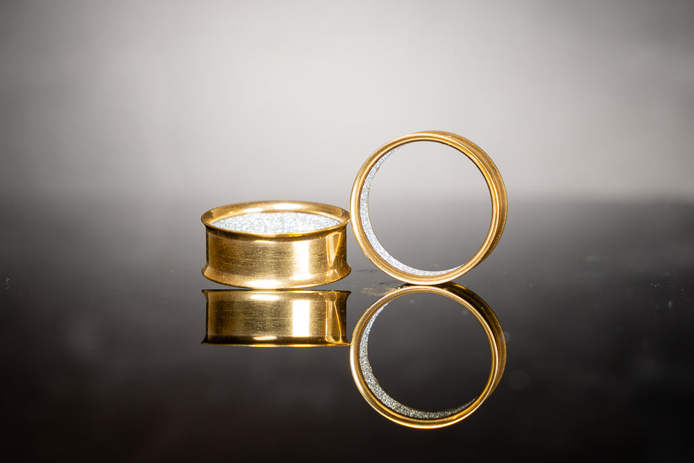 Gold Glitter Stainless Steel Tunnels (Pair) - PSS137
