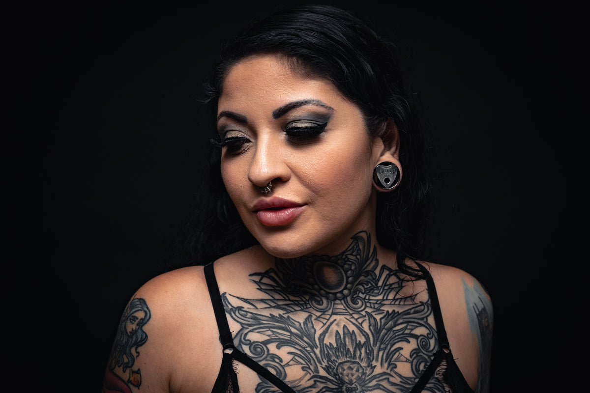 Black Ouija Board Ear Tunnels/Plugs - Stainless Steel Gothic Gauges (TU134)