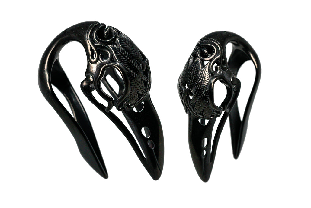 Black Raven Skull Steel Ear Weights (Pair) - PSS46