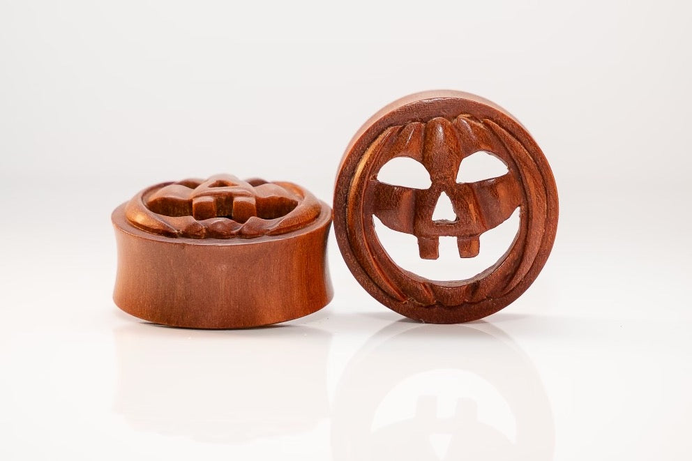 Happy Pumpkin Wooden Plugs - (Pair) - PA108