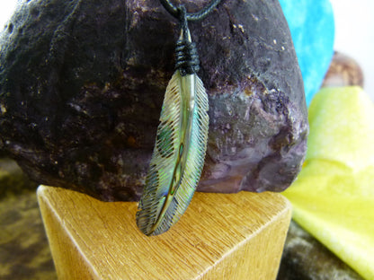Abalone Feather Necklace - Abalone Carving - V010