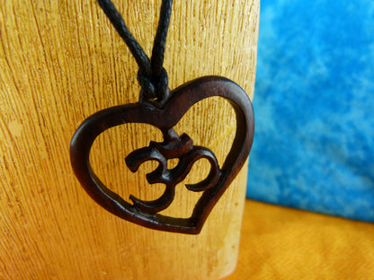 Heart Om Meditating Necklace - Wood Carvings - W008