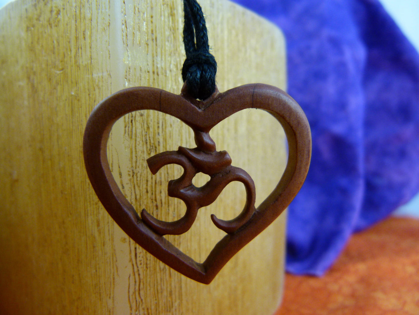 Om Heart Necklace - Hand Carved Sawo Wood -Z008