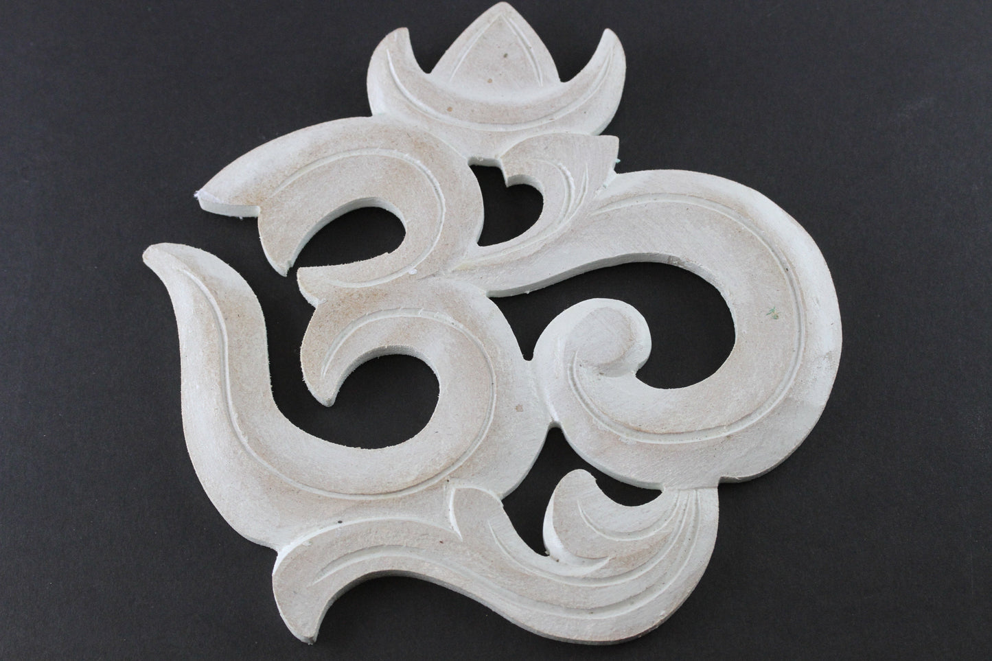 Om Wall Art- Carved Wood and White Washed - QA01BZ-8